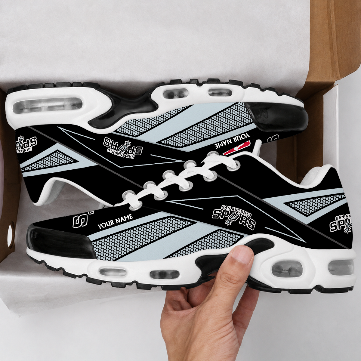 VIRAL EDITION - NEW CUSTOMIZED NBA23 SAS SAN ANTONIO SPURS AIR MAX PLUS SNEAKERS