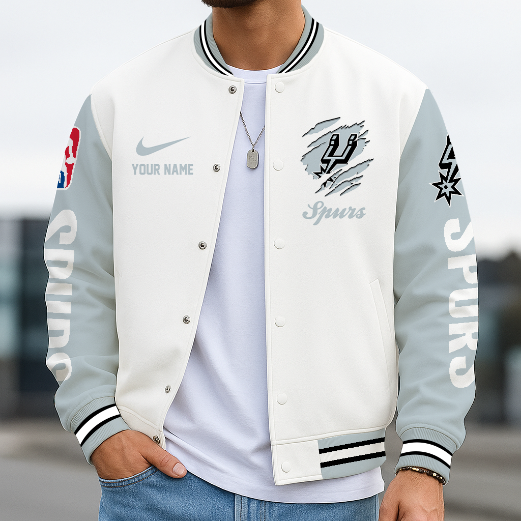 LIMITED DROP - NEW CUSTOMIZED SAS SA SPURS BASEBALL JACKET, SATIN VARSITY JACKET - NBA23