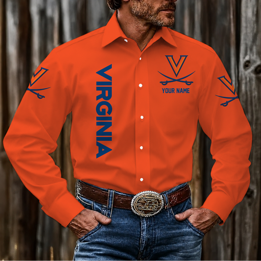VIRAL EDITION - NEW CUSTOMIZED NCAA MAM23 VIC VIRGINIA CAVALIERS MEN'S LONG SLEEVE BUTTON-UP SHIRT