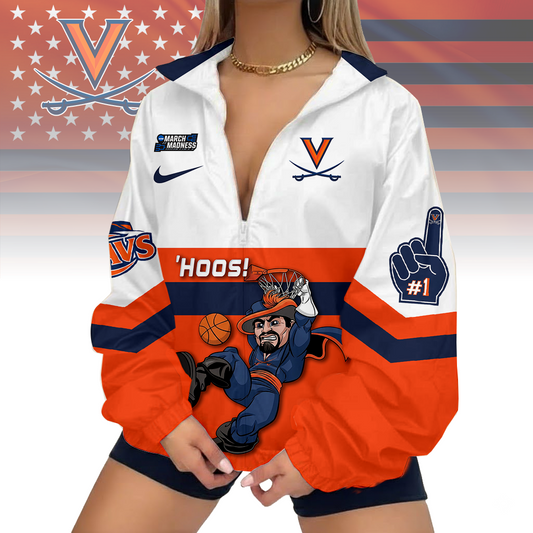 FINAL SALE - NEW CUSTOMIZED MAM NCAA23 VIC VI CAVALIERS V-NECK ZIPPER SWEATSHIRT JACKET