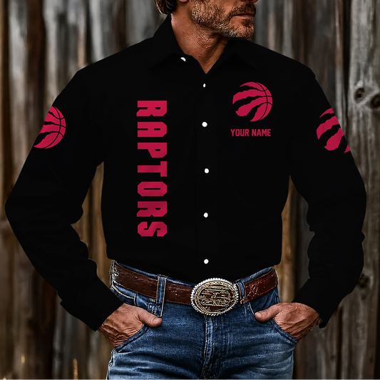 HOT DEAL - NEW CUSTOMIZED NBA24 TRA TORONTO RAPTORS MEN'S LONG SLEEVE BUTTON-UP SHIRT