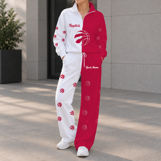 EXCLUSIVE EDITION - NEW CUSTOMIZED NBA24 TRA TORONTO RAPTORS ZIPPER SWEATSHIRT & WIDE LEG PANTS SET
