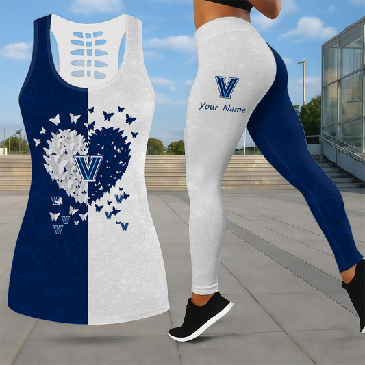MEGA SALE - NEW CUSTOMIZED NCAA MAM24 VIW VILLANOVA WILDCATS LEGGINGS & HOLLOW TANK TOP SET
