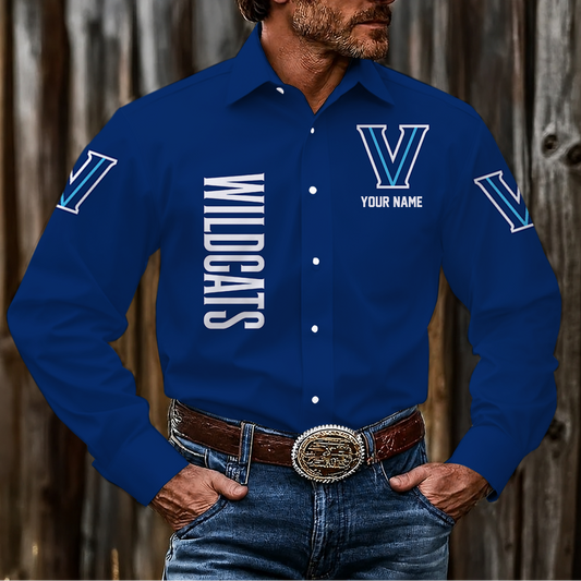VIRAL EDITION - NEW CUSTOMIZED NCAA MAM24 VIW VILLANOVA WILDCATS MEN'S LONG SLEEVE BUTTON-UP SHIRT