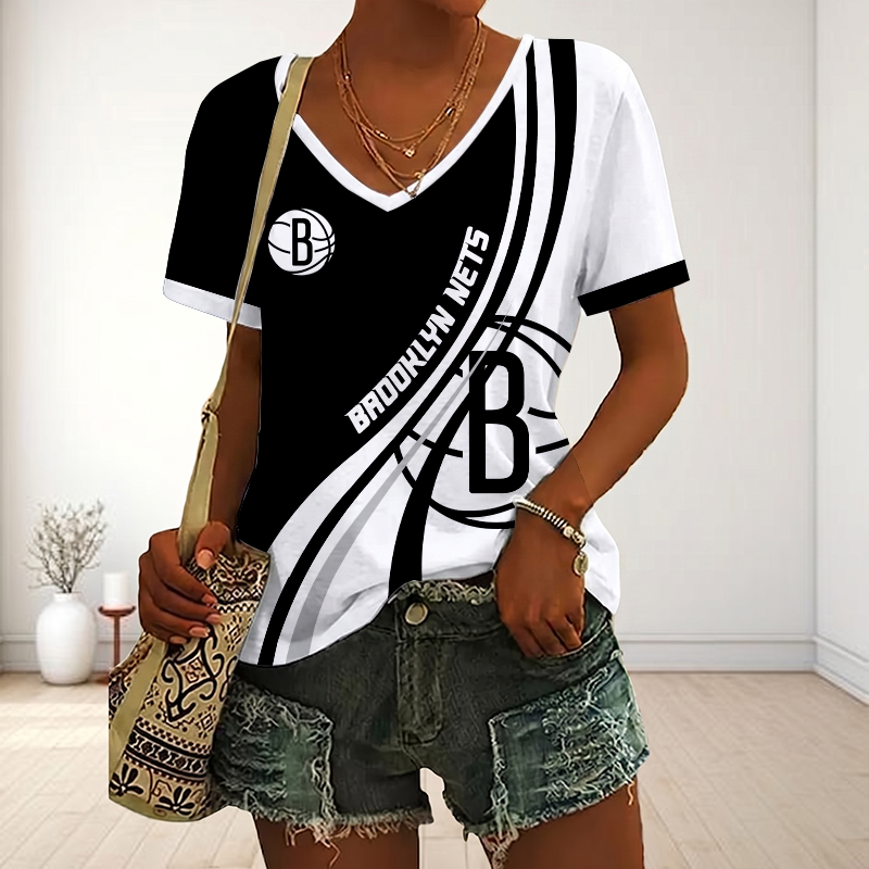 VIRAL EDITION - NEW CUSTOMIZED NBA25 BNE BROOKLYN NETS V-NECK FEMALE SHIRT