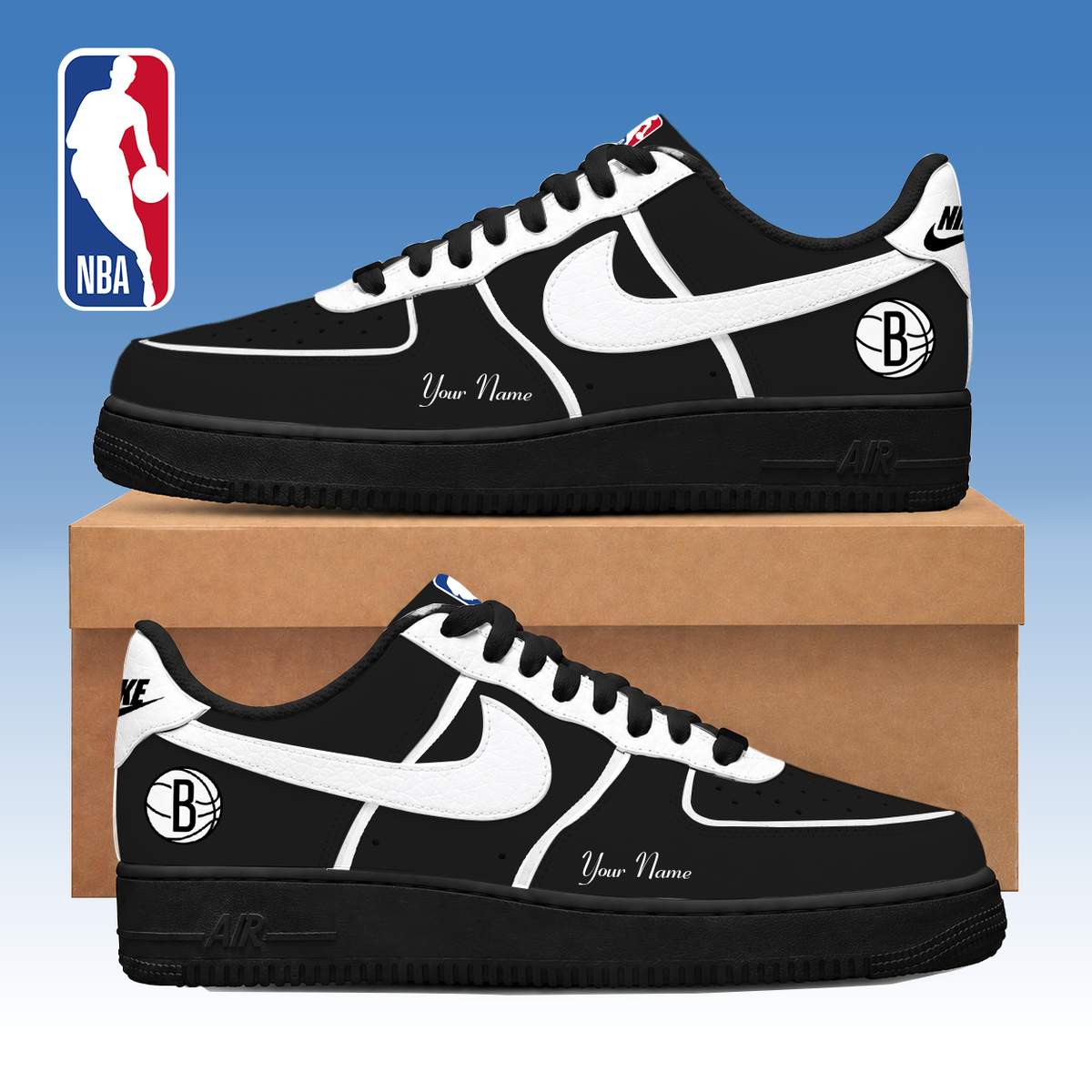 LIMITED DROP - NEW CUSTOMIZED BNE BROOKLYN NETS AF1 SNEAKERS - NBA25