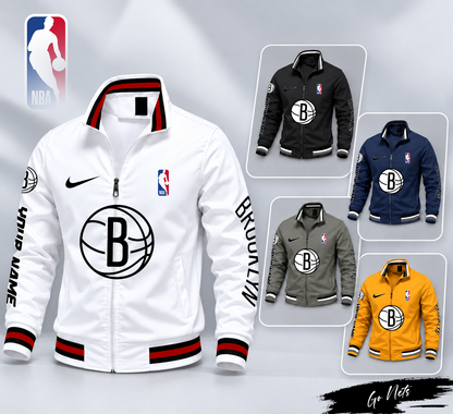 FINAL SALE - NEW CUSTOMIZED NBA25 BNE BROOKLYN NETS MULTICOLOR MEN'S CASUAL JACKET