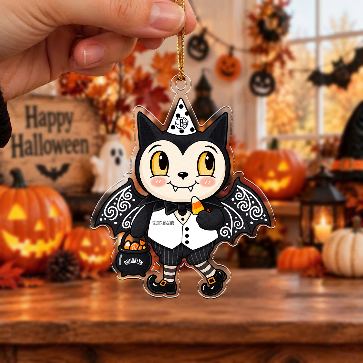 EXCLUSIVE  EDITION - NEW CUSTOMIZED NBA25 BNE BROOKLYN NETS HALLOWEEN ACRYLIC ORNAMENT