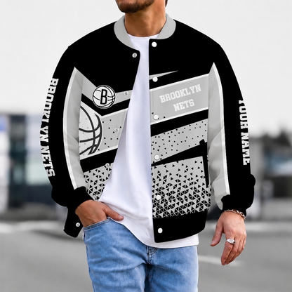 EXCLUSIVE EDITION - NEW CUSTOMIZED NBA25 BNE BROOKLYN NETS BASEBALL JACKET, SATIN VARSITY JACKET