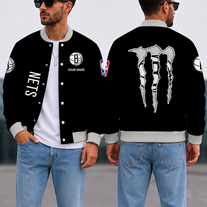 SPECIAL EDITION - NEW CUSTOMIZED NBA25 BNE BROOKLYN NETS BASEBALL JACKET, SATIN VARSITY JACKET