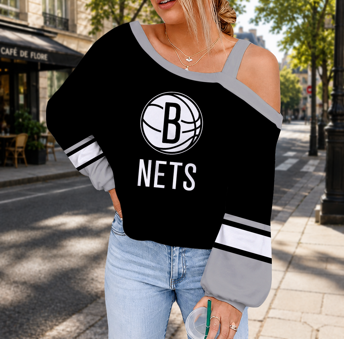 VIRAL EDITION - NEW CUSTOMIZED NBA25 BNE BROOKLYN NETS DROP SHOULDER SWEATSHIRT