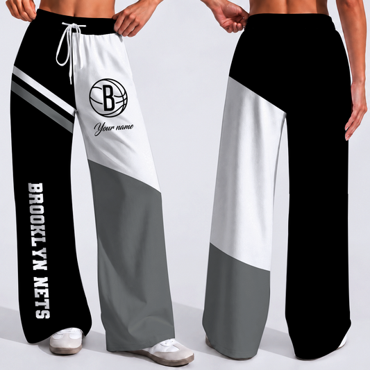 SPECIAL EDITION - NEW CUSTOMIZED NBA25 BNE BROOKLYN NETS WOMEN'S WIDE LEG PANTS