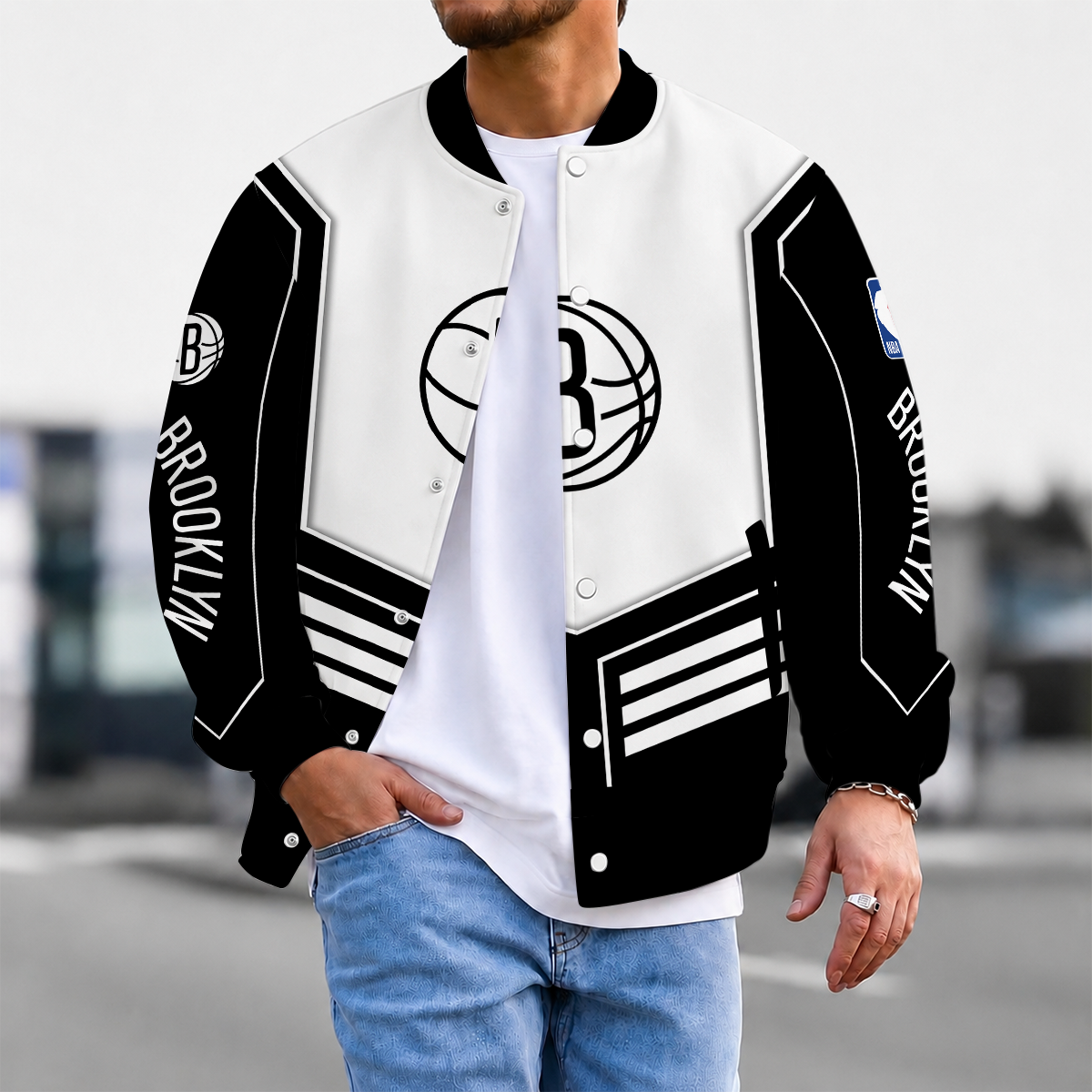 LIMITED DROP - NEW CUSTOMIZED BNE BROOKLYN NETS BASEBALL JACKET, SATIN VARSITY JACKET - NBA25