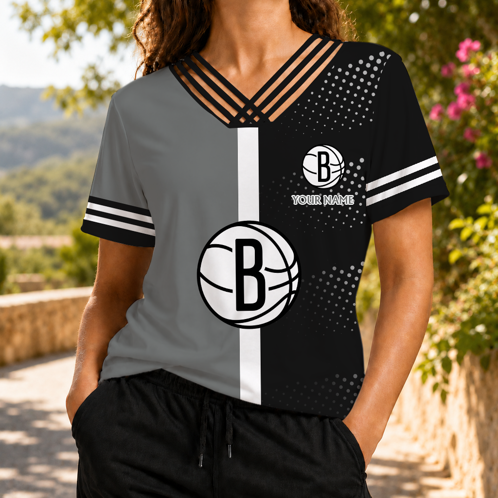 LIMITED EDITION - NEW CUSTOMIZED NBA25 BNE BROOKLYN NETS V-NECK SHIRT