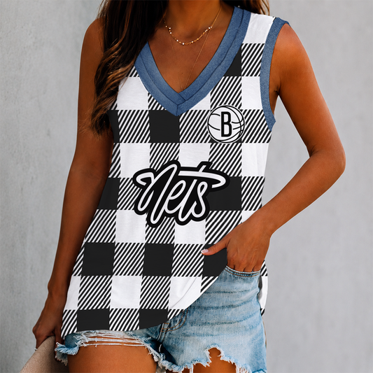 ELITE EDITION - NEW CUSTOMIZED NBA25 BNE BROOKLYN NETS WOMEN'S V-NECK TANK TOP