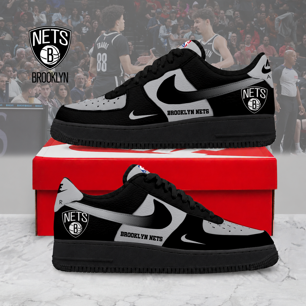 HOT DEAL - NEW CUSTOMIZED NBA25 BNE BROOKLYN NETS AF1 SNEAKERS