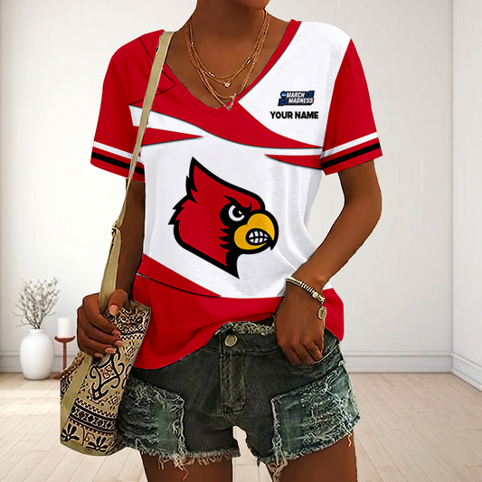 SPECIAL EDITON - NEW CUSTOMIZED MAM NCAA25 ULC UL CARDINALS V-NECK FEMALE SHIRT