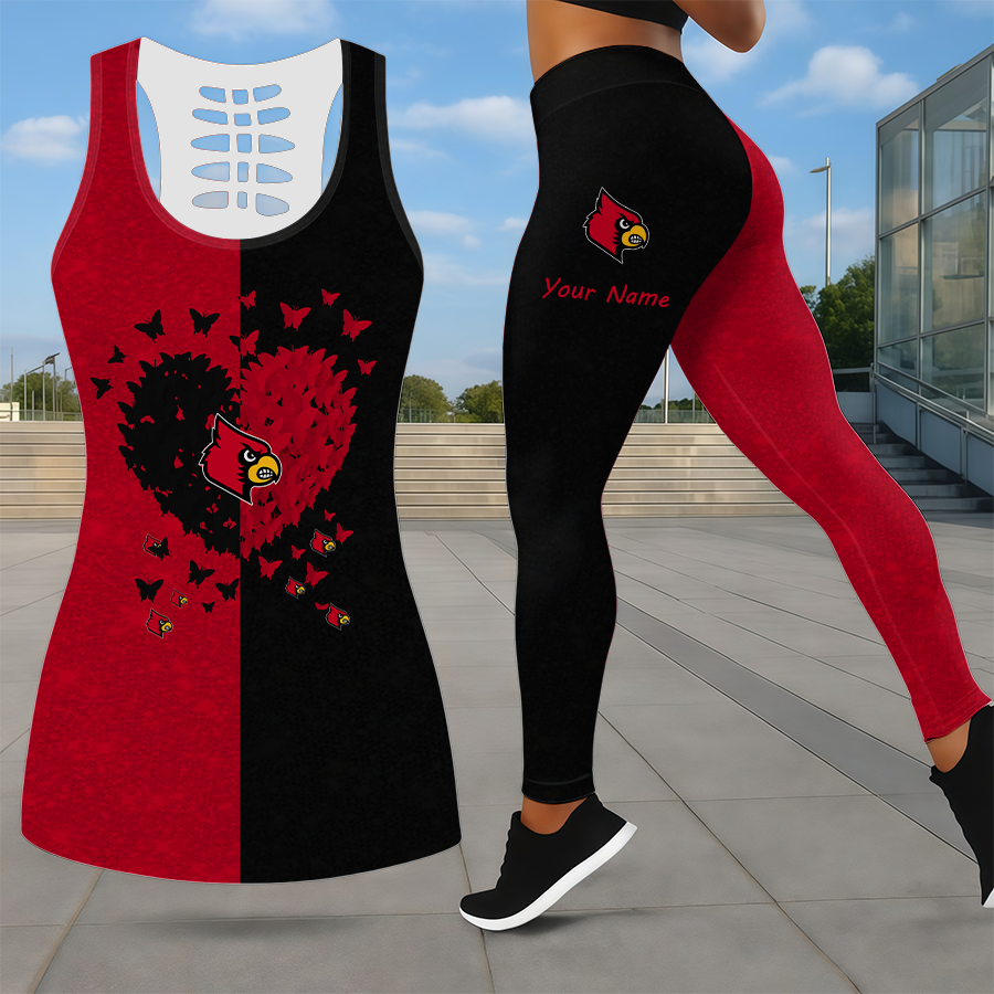 MEGA SALE - NEW CUSTOMIZED NCAA MAM25 ULC LOUISVILLE CARDINALS LEGGINGS & HOLLOW TANK TOP SET