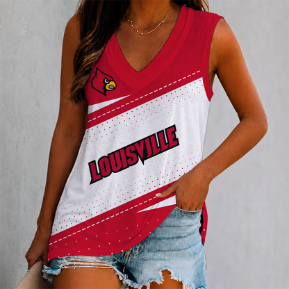 EXCLUSIVE EDITION - NEW CUSTOMIZED NCAA MAM25 ULC LOUISVILLE CARDINALS WOMEN'S V-NECK TANK TOP