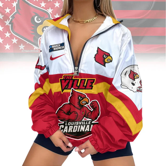 FINAL SALE - NEW CUSTOMIZED MAM NCAA25 ULC UL CARDINALS V-NECK ZIPPER SWEATSHIRT JACKET