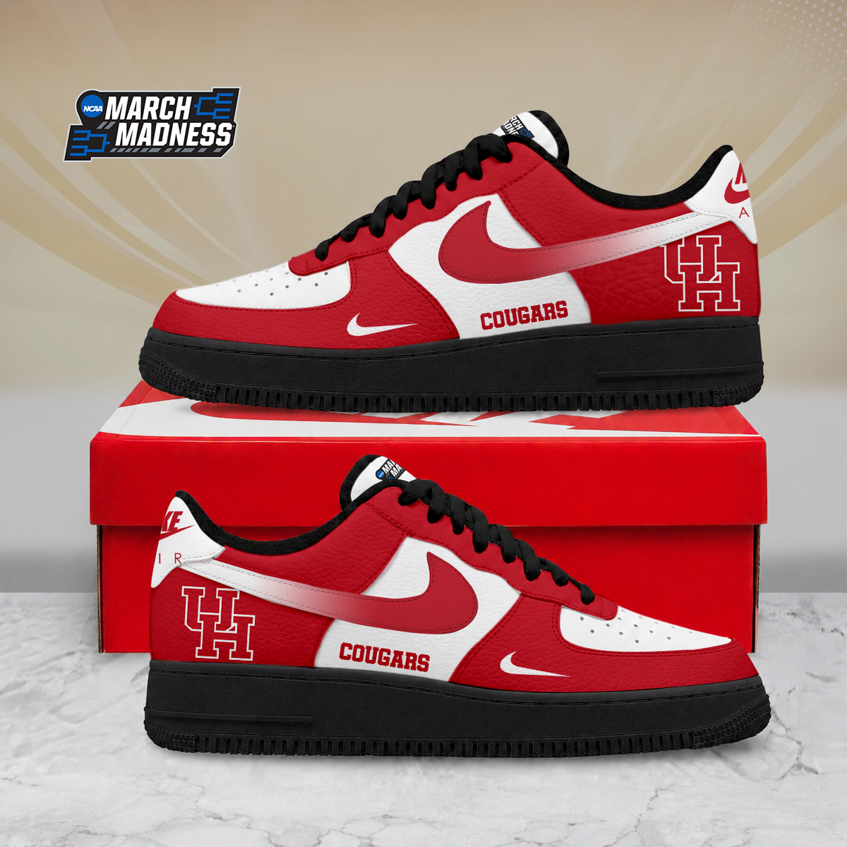 ELITE EDITION - NEW CUSTOMIZED NCAA MAM26 HOC HOUSTON COUGARS AF1 SHOES