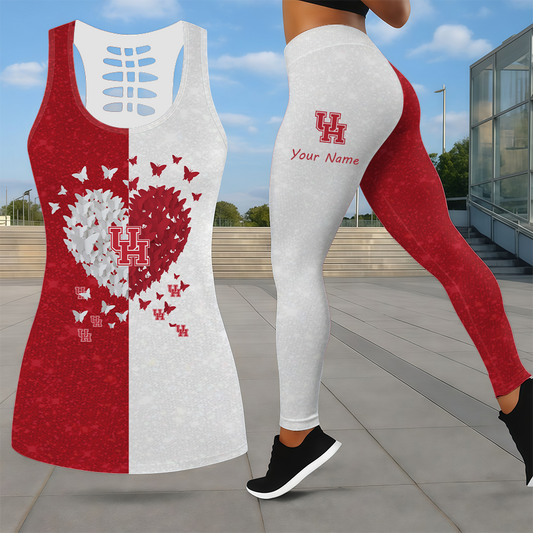 MEGA SALE - NEW CUSTOMIZED NCAA MAM26 HOC HOUSTON COUGARS LEGGINGS & HOLLOW TANK TOP SET