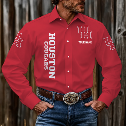VIRAL EDITION - NEW CUSTOMIZED NCAA MAM26 HOC HOUSTON COUGARS MEN'S LONG SLEEVE BUTTON-UP SHIRT
