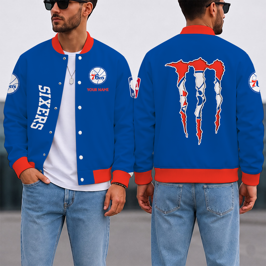 SPECIAL EDITION - NEW CUSTOMIZED NBA26 P76 PHILADELPHIA 76ERS BASEBALL JACKET, SATIN VARSITY JACKET