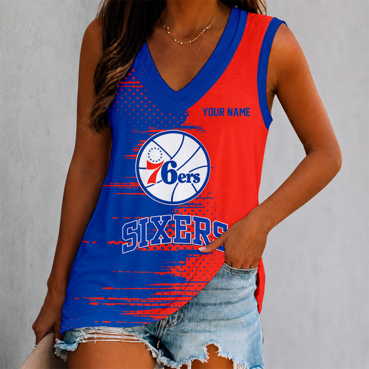 LIMITED EDITION - NEW CUSTOMIZED NBA26 P76 PHILADELPHIA 76ERS WOMEN'S V-NECK TANK TOP