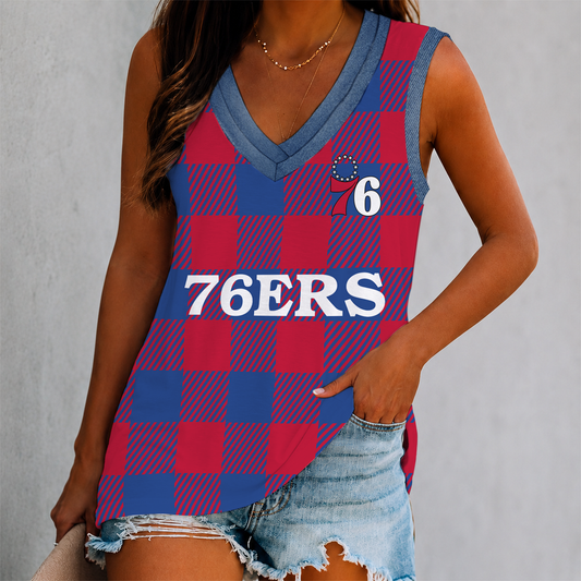 ELITE EDITION - NEW CUSTOMIZED NBA26 P76 PHILADELPHIA 76ERS WOMEN'S V-NECK TANK TOP