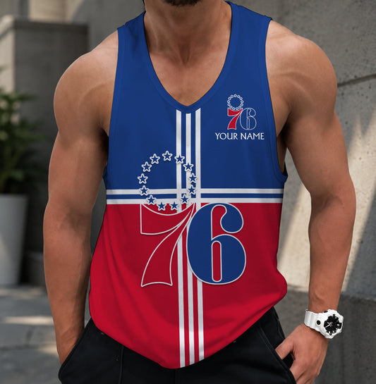 VIRAL EDITION - NEW CUSTOMIZED P76 PHILADELPHIA 76ERS MEN'S TANK TOP - NBA26