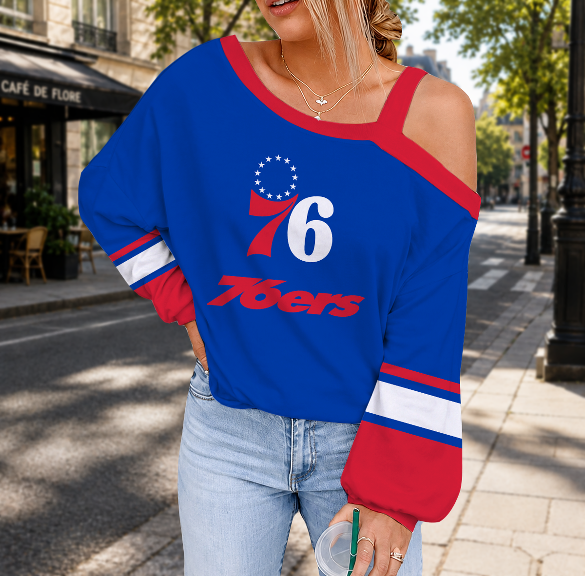 VIRAL EDITION - NEW CUSTOMIZED NBA26 P76 PHILADELPHIA 76ERS DROP SHOULDER SWEATSHIRT