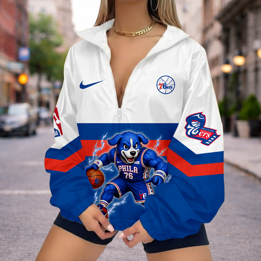 LIMITED EDITION - NEW CUSTOMIZED P76 PHILADELPHIA 76ERS V-NECK ZIPPER SWEATSHIRT JACKET - NBA26