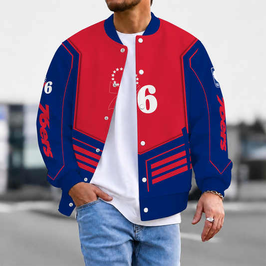 LIMITED DROP - NEW CUSTOMIZED P76 PHILADELPHIA 76ERS BASEBALL JACKET, SATIN VARSITY JACKET - NBA26