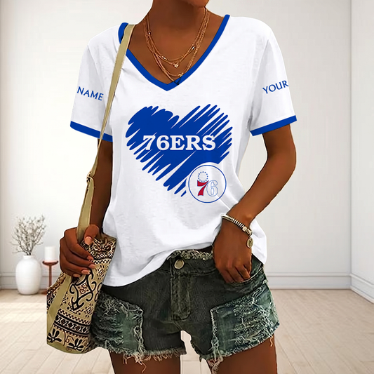 EXCLUSIVE EDITION - NEW CUSTOMIZED NBA26 P76 PHILADELPHIA 76ERS V-NECK FEMALE SHIRT