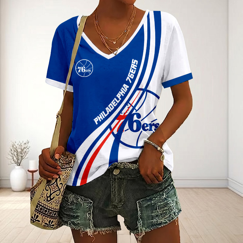 VIRAL EDITION - NEW CUSTOMIZED NBA26 P76 PHILADELPHIA 76ERS V-NECK FEMALE SHIRT