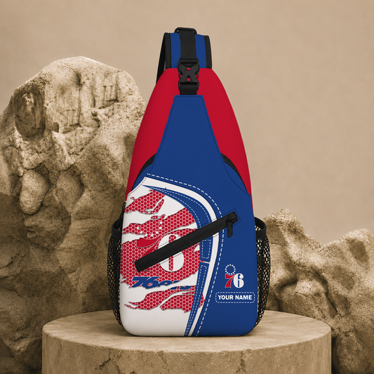 HOT DEAL - NEW CUSTOMIZED P76 PHILADELPHIA 76ERS SLING BAG - NBA26