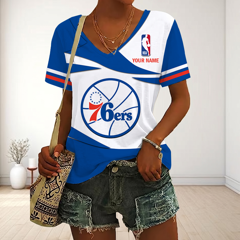 EXCLUSIVE EDITION - NEW CUSTOMIZED NBA26 P76 PHILADELPHIA 76ERS V-NECK FEMALE SHIRT
