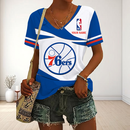 EXCLUSIVE EDITION - NEW CUSTOMIZED NBA26 P76 PHILADELPHIA 76ERS V-NECK FEMALE SHIRT