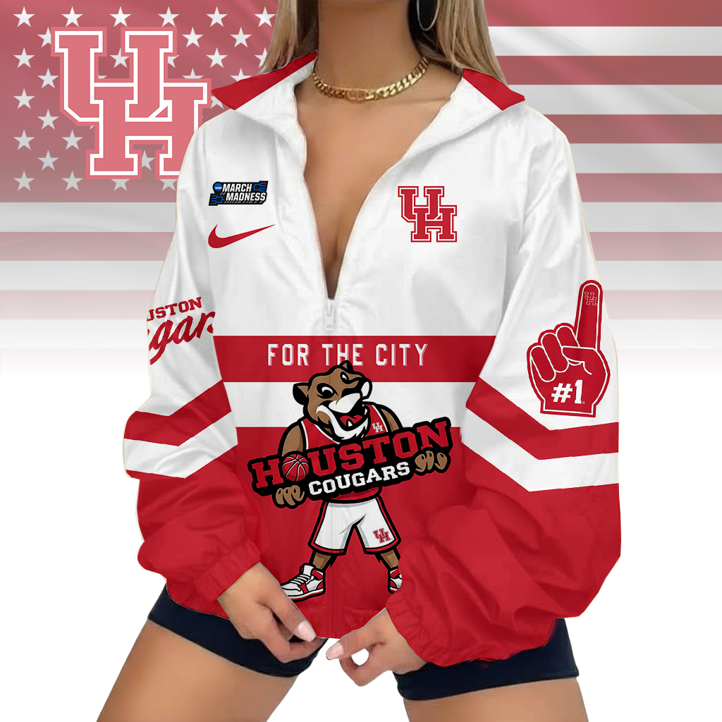 FINAL SALE - NEW CUSTOMIZED MAM NCAA26 HOC HO COUGARS V-NECK ZIPPER SWEATSHIRT JACKET