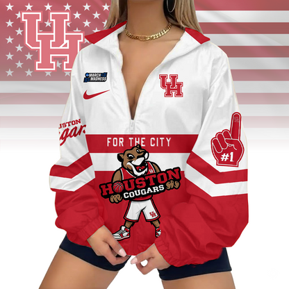 FINAL SALE - NEW CUSTOMIZED MAM NCAA26 HOC HO COUGARS V-NECK ZIPPER SWEATSHIRT JACKET