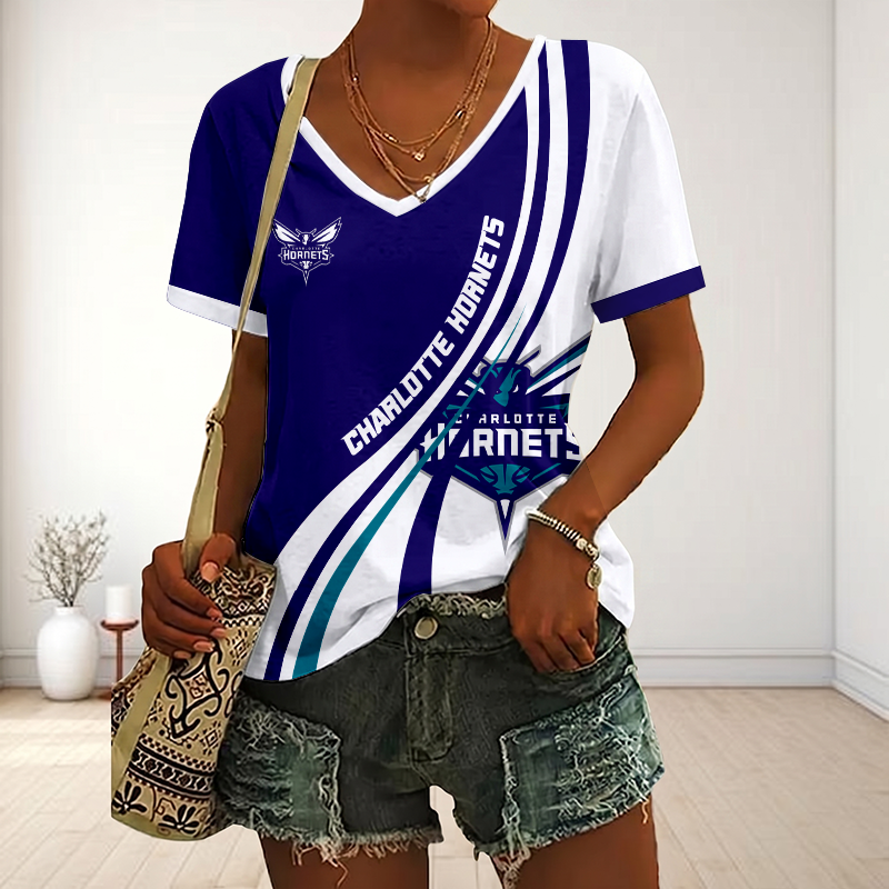 VIRAL EDITION - NEW CUSTOMIZED NBA27 CHO CHARLOTTE HORNETS V-NECK FEMALE SHIRT
