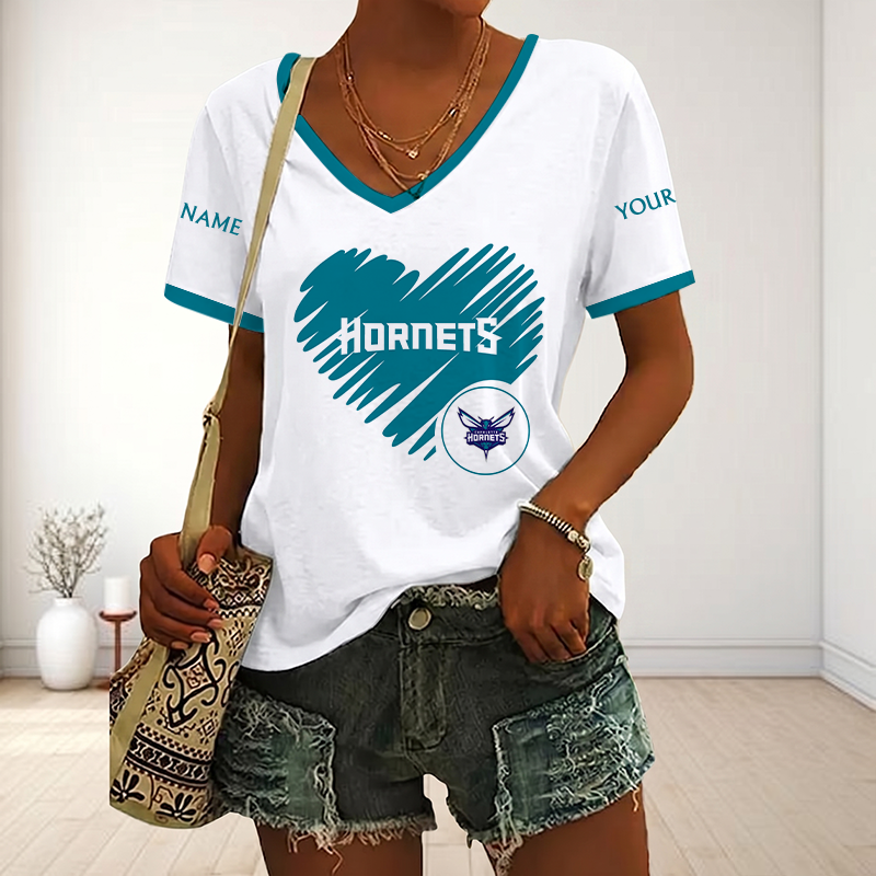 EXCLUSIVE EDITION - NEW CUSTOMIZED NBA27 CHO CHARLOTTE HORNETS V-NECK FEMALE SHIRT