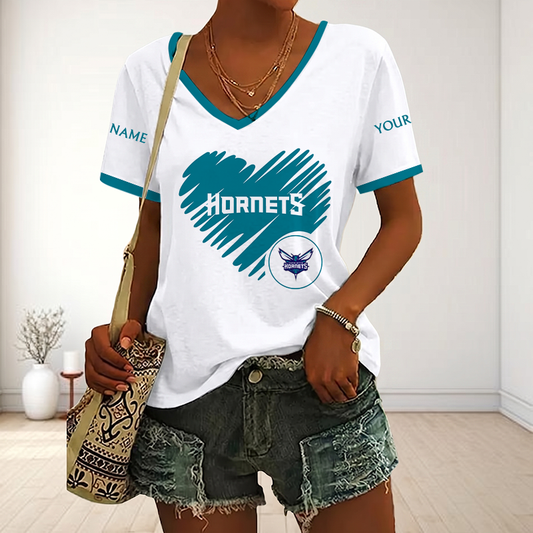 EXCLUSIVE EDITION - NEW CUSTOMIZED NBA27 CHO CHARLOTTE HORNETS V-NECK FEMALE SHIRT