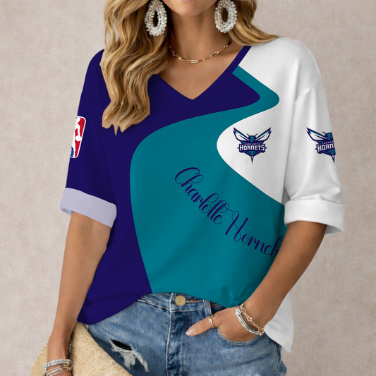 EXCLUSIVE EDITION - NEW CUSTOMIZED NBA27 CHO CHARLOTTE HORNETS WOMEN'S V-NECK LONG SLEEVE SHIRT