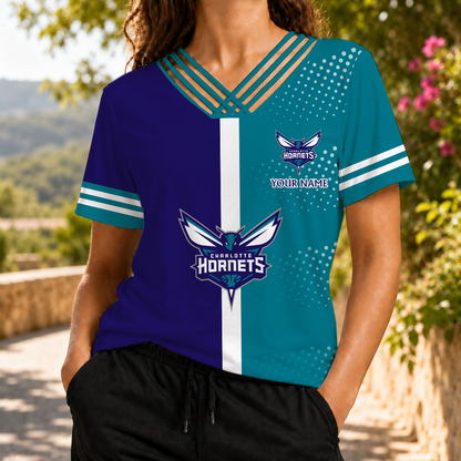 LIMITED EDITION - NEW CUSTOMIZED NBA27 CHO CHARLOTTE HORNETS V-NECK SHIRT