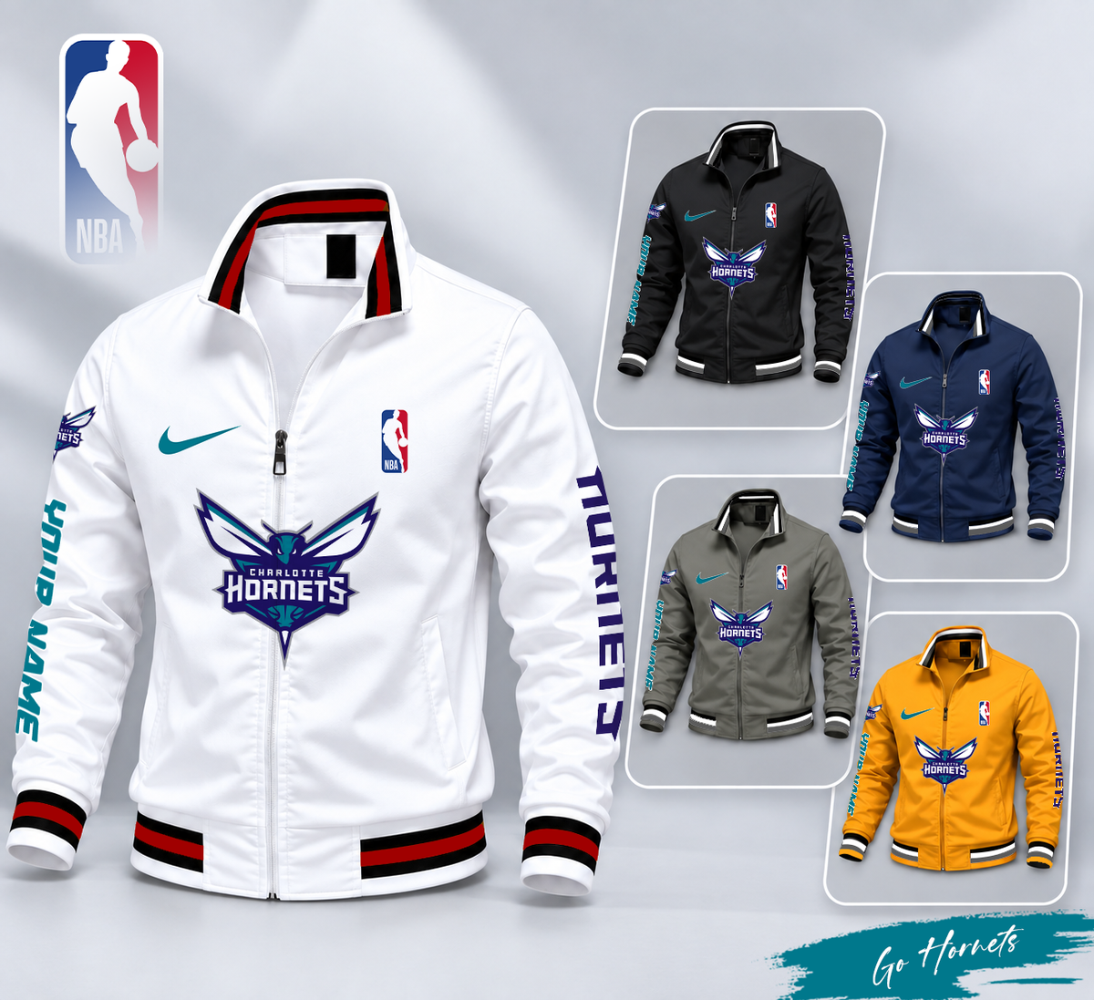 FINAL SALE - NEW CUSTOMIZED NBA27 CHO CHARLOTTE HORNETS MULTICOLOR MEN'S CASUAL JACKET