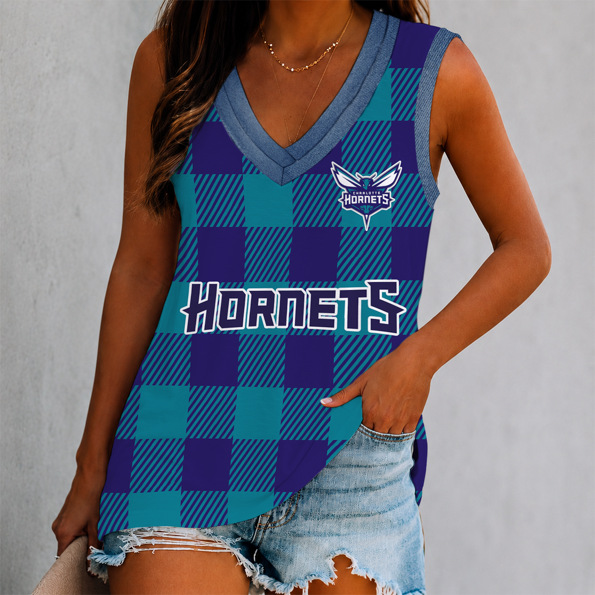 ELITE EDITION - NEW CUSTOMIZED NBA27 CHO CHARLOTTE HORNETS WOMEN'S V-NECK TANK TOP