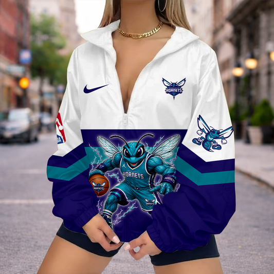 LIMITED EDITION - NEW CUSTOMIZED CHO CHARLOTTE HORNETS V-NECK ZIPPER SWEATSHIRT JACKET - NBA27