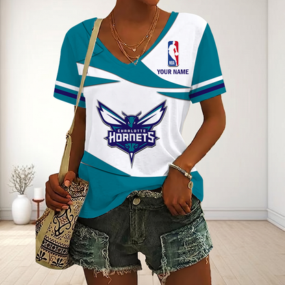 EXCLUSIVE EDITION - NEW CUSTOMIZED NBA27 CHO CHARLOTTE HORNETS V-NECK FEMALE SHIRT